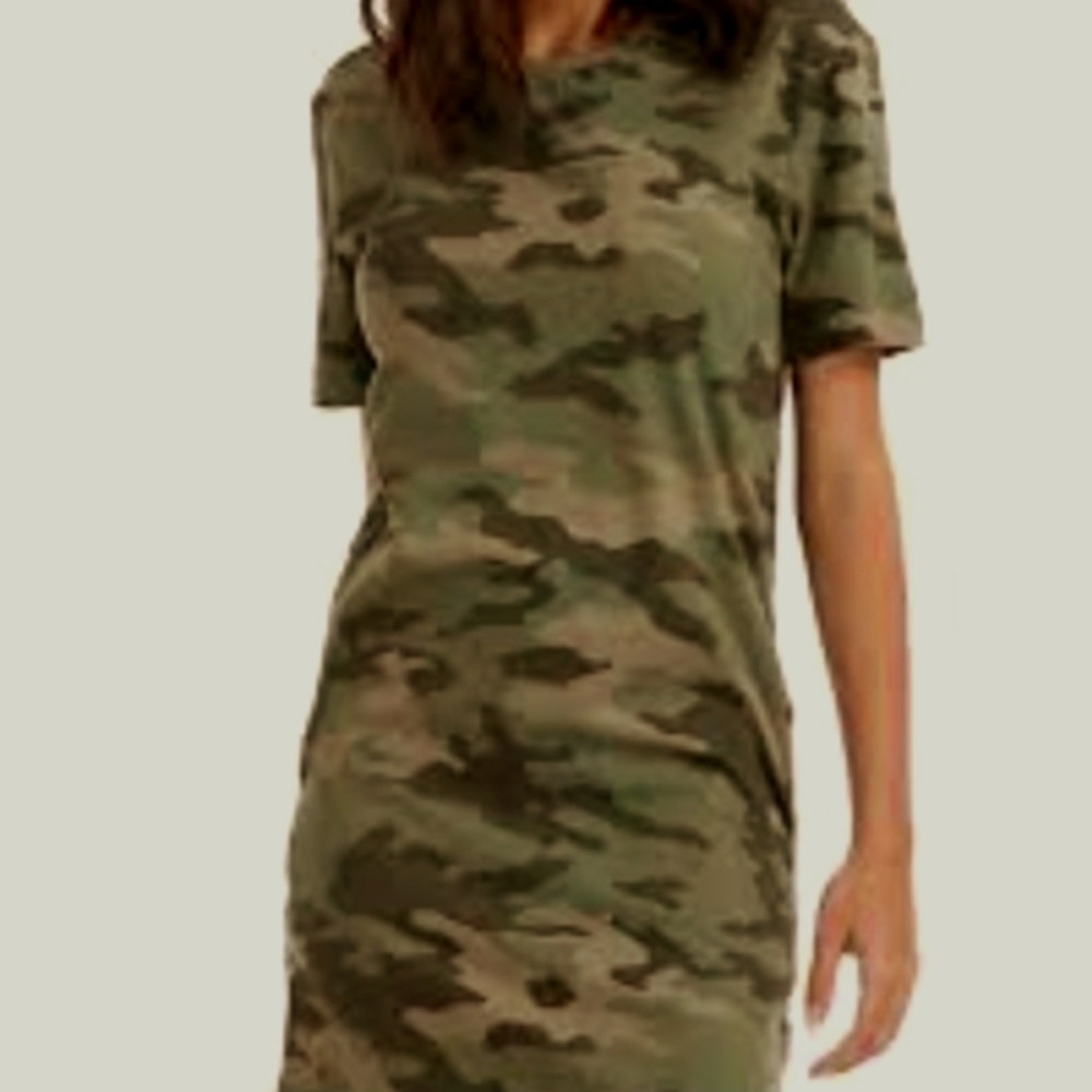 Lucky Brand Green Camo Tee Shirt Dress - Short Sleeves size S